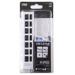 موزع USB 2.0 بسبع منافذ بسرعة عالية 480 ميجابت/ث مع مفتاح تشغيل/إيقاف و7 مصابيح LED، 7 منافذ (أبيض)، 7 منافذ (أسود)