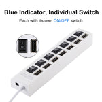 موزع USB 2.0 بسبع منافذ بسرعة عالية 480 ميجابت/ث مع مفتاح تشغيل/إيقاف و7 مصابيح LED، 7 منافذ (أبيض)، 7 منافذ (أسود)