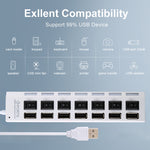 موزع USB 2.0 بسبع منافذ بسرعة عالية 480 ميجابت/ث مع مفتاح تشغيل/إيقاف و7 مصابيح LED، 7 منافذ (أبيض)، 7 منافذ (أسود)