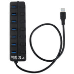 موزع USB 3.0 بسبع منافذ مع مفاتيح فردية لكل منفذ نقل بيانات، 7 منافذ (أسود)