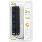 موزع USB 3.0 بسبع منافذ مع مفاتيح فردية لكل منفذ نقل بيانات، 7 منافذ (أسود)