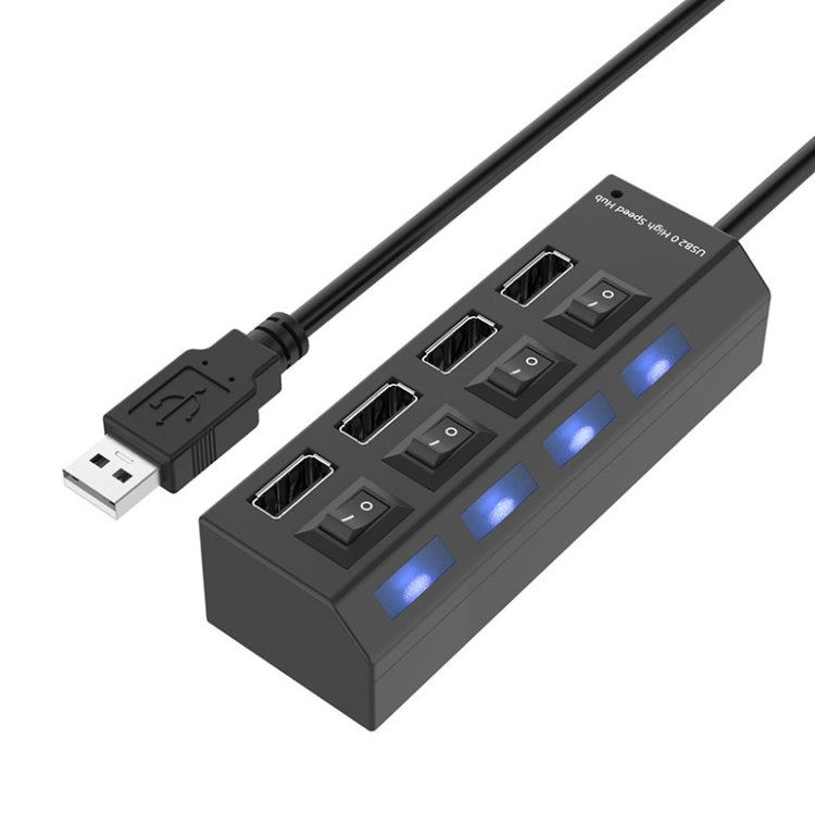 موزع USB 2.0 بأربعة منافذ بسرعة عالية 480 ميجابت/ث مع مفتاح تشغيل/إيقاف و4 مصابيح LED، 4 منافذ مع 4 مصابيح LED (أسود)