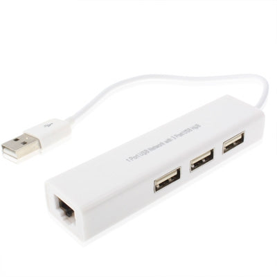 محول شبكة USB بمنفذ واحد مع موزع USB بثلاثة منافذ إلى محول إيثرنت RJ45 أنثى، USB 2.0