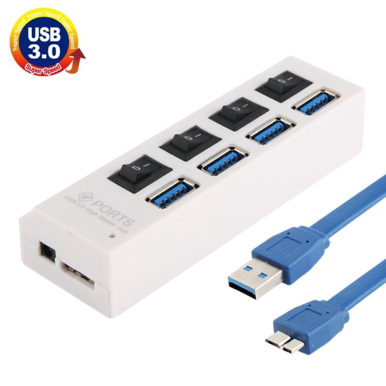 موزع USB 3.0 بأربعة منافذ، سرعة فائقة 5 جيجابت/ث، توصيل وتشغيل، يدعم 1 تيرابايت، 4 منافذ (أسود)، 4 منافذ (أبيض)