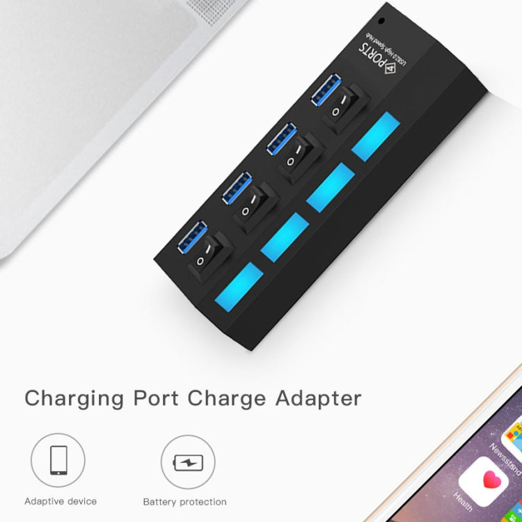 موزع USB 3.0 بأربعة منافذ، سرعة فائقة 5 جيجابت/ث، توصيل وتشغيل، يدعم 1 تيرابايت، 4 منافذ (أسود)، 4 منافذ (أبيض)