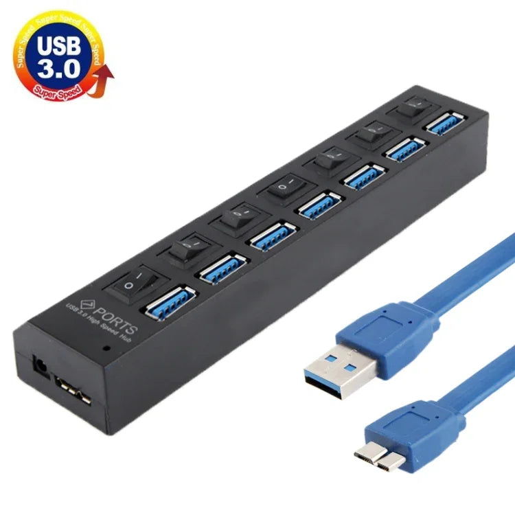 موزع USB 3.0 بسبع منافذ، سرعة فائقة 5Gbps، توصيل وتشغيل، يدعم 1TB، 7 منافذ (أسود)، 7 منافذ (أبيض)