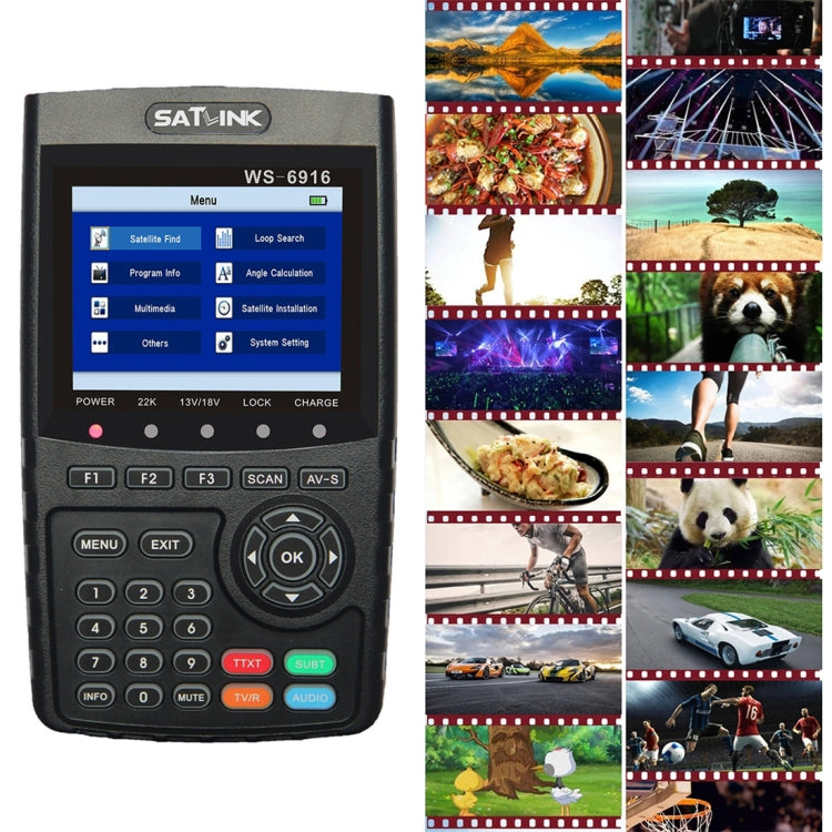 جهاز قياس إشارة الأقمار الصناعية الرقمية SATLINK WS6916، شاشة TFT LCD بحجم 3.5 بوصة، يدعم DVB-S / S2، MPEG-2 / MPEG-4، WS6916
