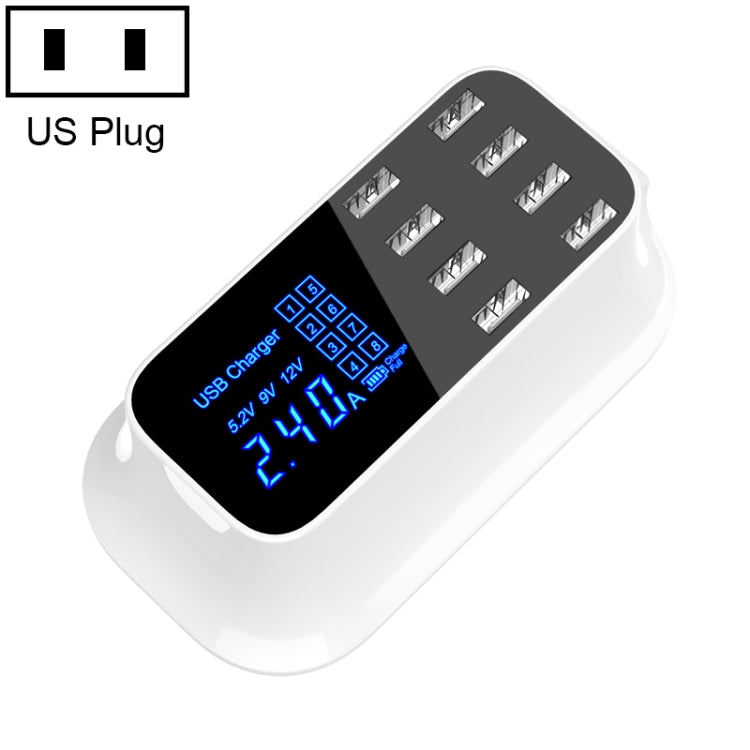 قاعدة شحن ذكية YC-CDA19A متعددة الوظائف مع 8 منافذ USB بقوة 40 واط وشاشة رقمية، قابس المملكة المتحدة، SAS1049A، SAS1049B، SAS1049C