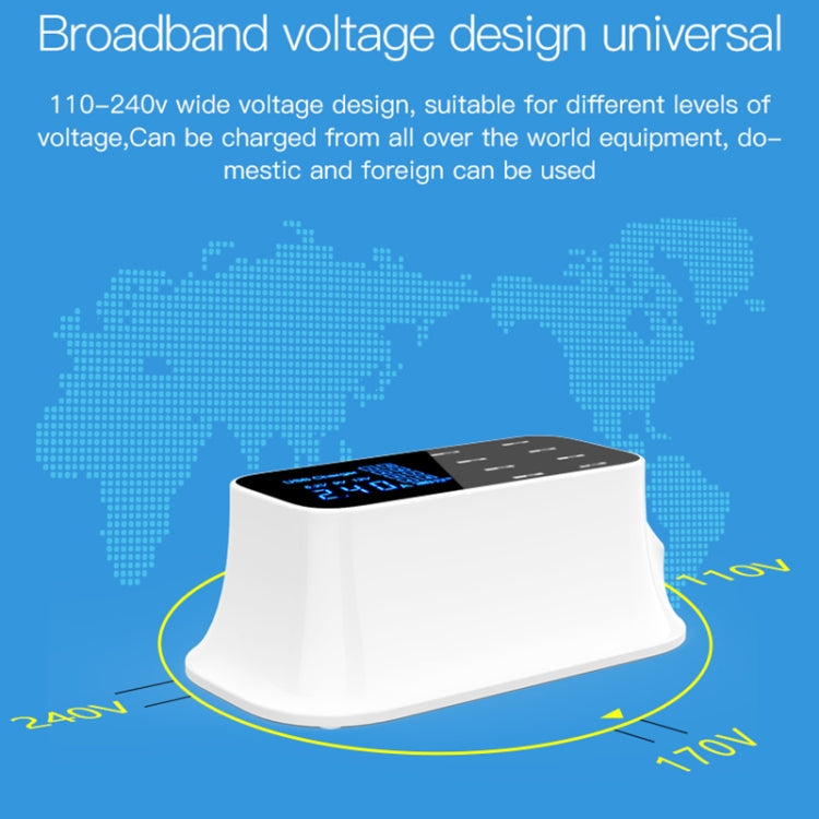 قاعدة شحن ذكية YC-CDA19A متعددة الوظائف مع 8 منافذ USB بقوة 40 واط وشاشة رقمية، قابس المملكة المتحدة، SAS1049A، SAS1049B، SAS1049C