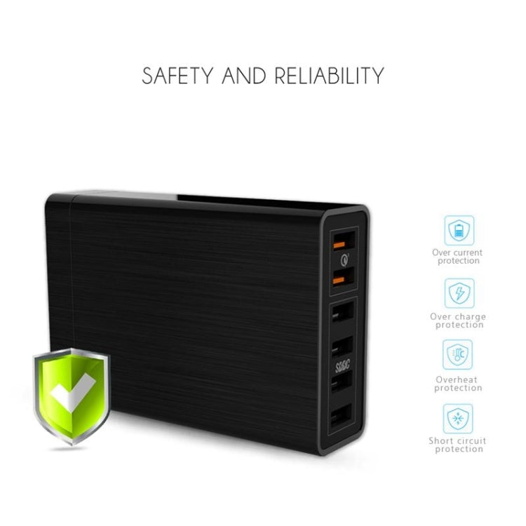 شاحن USB VEDFUN TurboCube D620 بستة منافذ للشحن السريع 3.0 + تقنية SDDC، قابس أوروبي/أمريكي/بريطاني