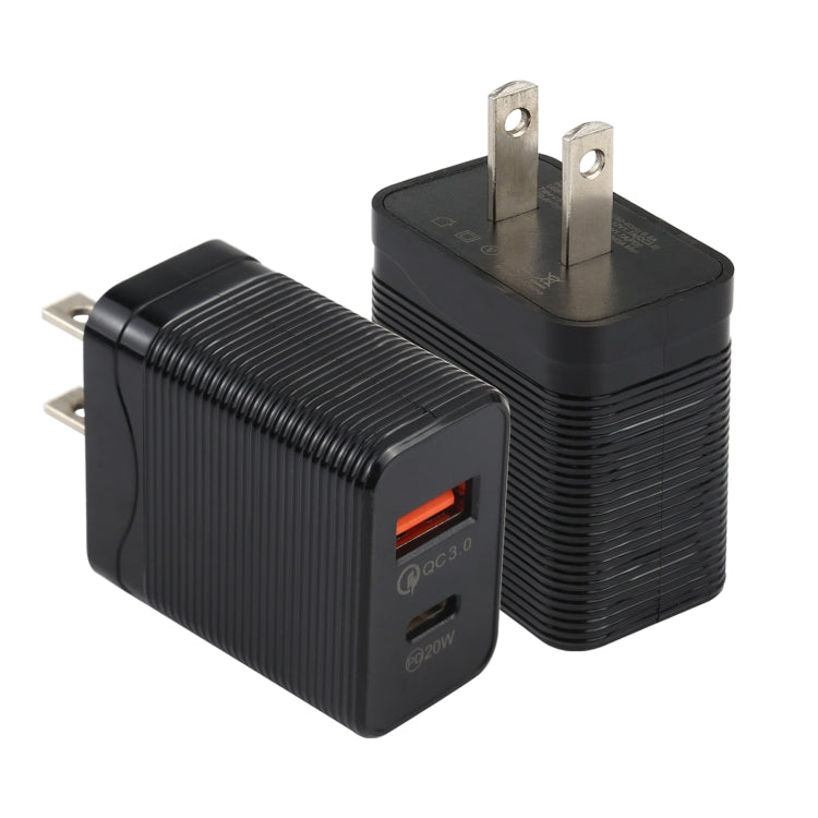 شاحن سفر سريع LZ-728 QC 3.0 USB + PD 20 واط USB-C / Type-C، قابس الولايات المتحدة