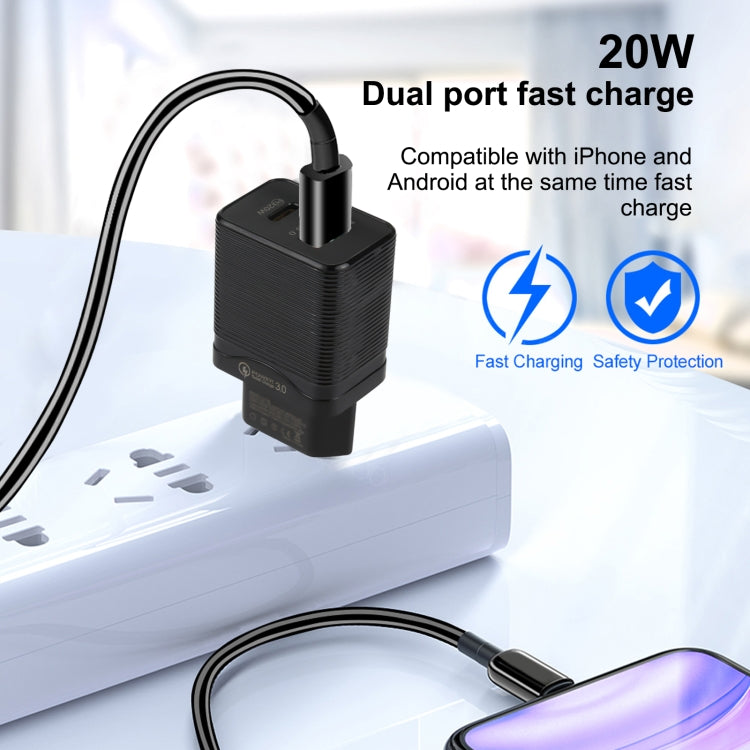 شاحن سفر سريع USB QC 3.0 + PD 20 واط USB-C / Type-C LZ-728، قابس أوروبي