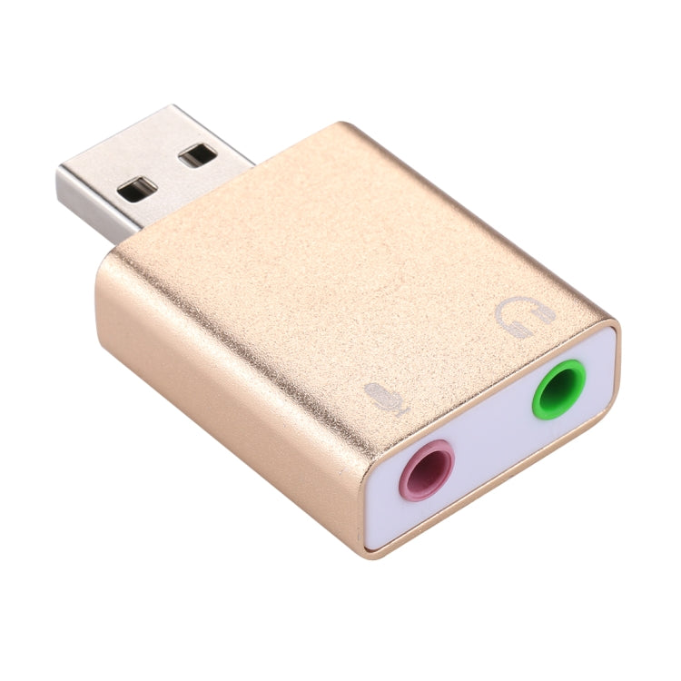بطاقة صوت خارجية USB بغطاء ألومنيوم مع مقبس 3.5 مم، صوت عالي الدقة HIFI بصوت سحري 7.1 قناة، محول بدون تعريف للكمبيوتر، سطح المكتب، مكبرات الصوت، سماعة الرأس، الميكروفون، ألومنيوم 7.1 قناة ذهبي