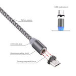 كابل شحن مغناطيسي قوي بطول 1 متر مع دوران 360 درجة، نمط نسج Micro USB إلى USB 2.0 مع مؤشر LED