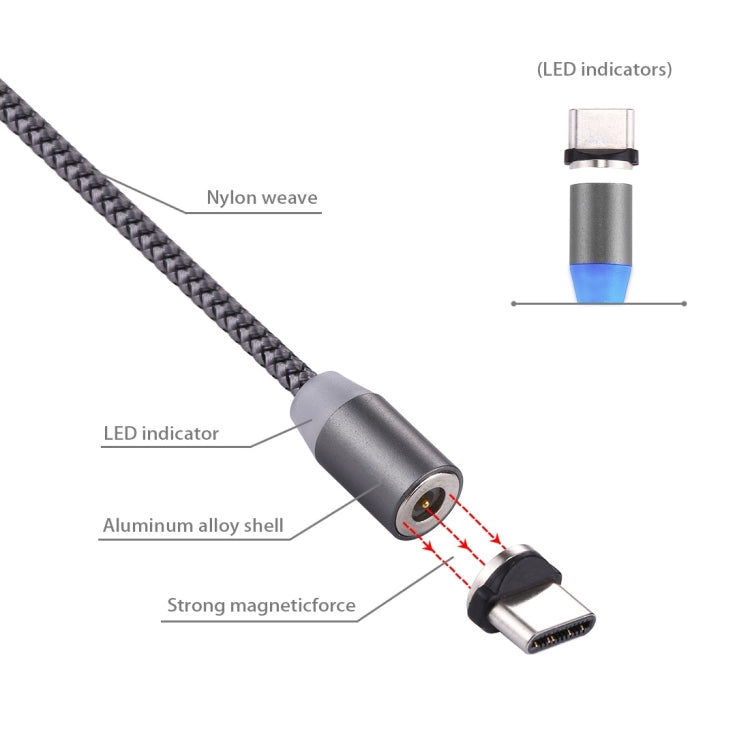 كابل شحن مغناطيسي قوي بطول 1 متر مع دوران 360 درجة، نمط نسج USB-C / Type-C إلى USB 2.0 مع مؤشر LED