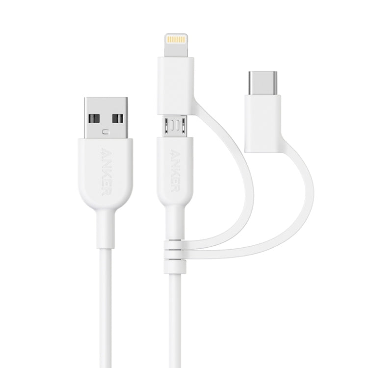 كابل بيانات معتمد MFI من ANKER 3 في 1 بمنفذ 8 بن + Micro USB + USB-C / Type-C