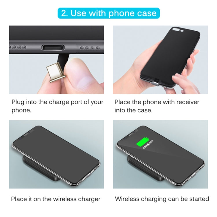 مستقبل شحن لاسلكي بمعيار Qi بجهد 5 فولت وتيار 800 مللي أمبير مع منفذ USB-C / Type-C، لهواتف Type-C