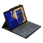 غطاء لوحة مفاتيح بلوتوث ST590S 3.0 بنسيج صوف ناعم من الجلد الصناعي PU وABS قابل للفصل مع إضاءة خلفية بسبعة ألوان، غطاء جلد لجهاز سامسونج جالاكسي تاب A 10.5 بوصة T590 / T595، مع فتحة وقلم حامل