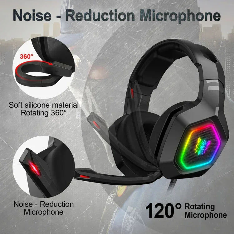 سماعة رأس سلكية لألعاب الكمبيوتر ONIKUMA K10 بمقبس 3.5مم مع إضاءة LED RGB، K10