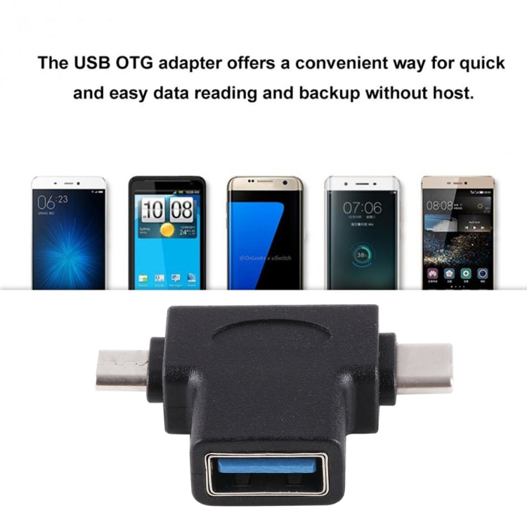 محول OTG متعدد الوظائف USB 3.0 أنثى وUSB-C / تايب-سي ذكر وMicro USB ذكر بشكل T