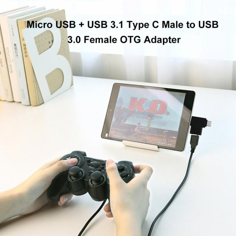 محول OTG متعدد الوظائف USB 3.0 أنثى وUSB-C / تايب-سي ذكر وMicro USB ذكر بشكل T