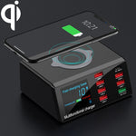 شاحن متعدد الوظائف X9 9 في 1 مع واجهة USB QC 3.0 + 6 منافذ USB + منافذ PD 65W + شحن لاسلكي سريع QI مع شاشة LED