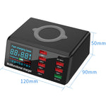 شاحن متعدد الوظائف X9 9 في 1 مع واجهة USB QC 3.0 + 6 منافذ USB + منافذ PD 65W + شحن لاسلكي سريع QI مع شاشة LED