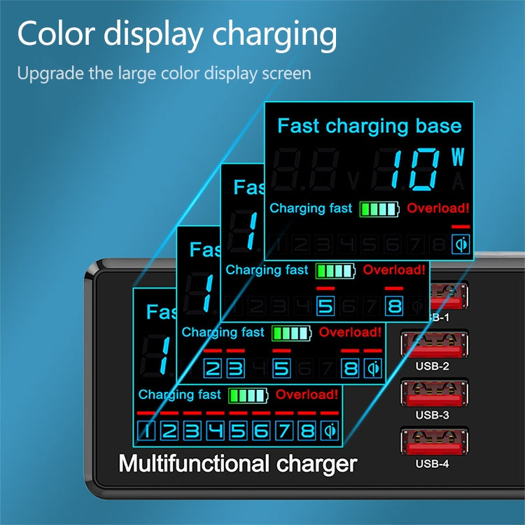 شاحن متعدد الوظائف X9 9 في 1 مع واجهة USB QC 3.0 + 6 منافذ USB + منافذ PD 65W + شحن لاسلكي سريع QI مع شاشة LED