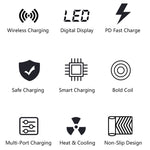 شاحن متعدد الوظائف X9 9 في 1 مع واجهة USB QC 3.0 + 6 منافذ USB + منافذ PD 65W + شحن لاسلكي سريع QI مع شاشة LED