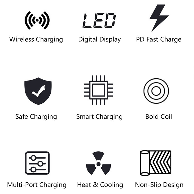 شاحن متعدد الوظائف X9 9 في 1 مع واجهة USB QC 3.0 + 6 منافذ USB + منافذ PD 65W + شحن لاسلكي سريع QI مع شاشة LED