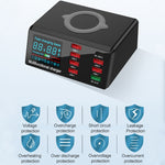 شاحن متعدد الوظائف X9 9 في 1 مع واجهة USB QC 3.0 + 6 منافذ USB + منافذ PD 65W + شحن لاسلكي سريع QI مع شاشة LED
