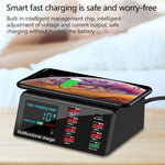 شاحن متعدد الوظائف X9 9 في 1 مع واجهة USB QC 3.0 + 6 منافذ USB + منافذ PD 65W + شحن لاسلكي سريع QI مع شاشة LED