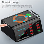 شاحن متعدد الوظائف X9 9 في 1 مع واجهة USB QC 3.0 + 6 منافذ USB + منافذ PD 65W + شحن لاسلكي سريع QI مع شاشة LED