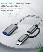 كابل محول مضفر من النايلون USB 3.0 أنثى إلى Micro USB + USB-C / Type-C ذكر للشحن والنقل OTG، طول الكابل: 17 سم، Micro USB 17 سم رمادي، Micro USB 17 سم ذهبي