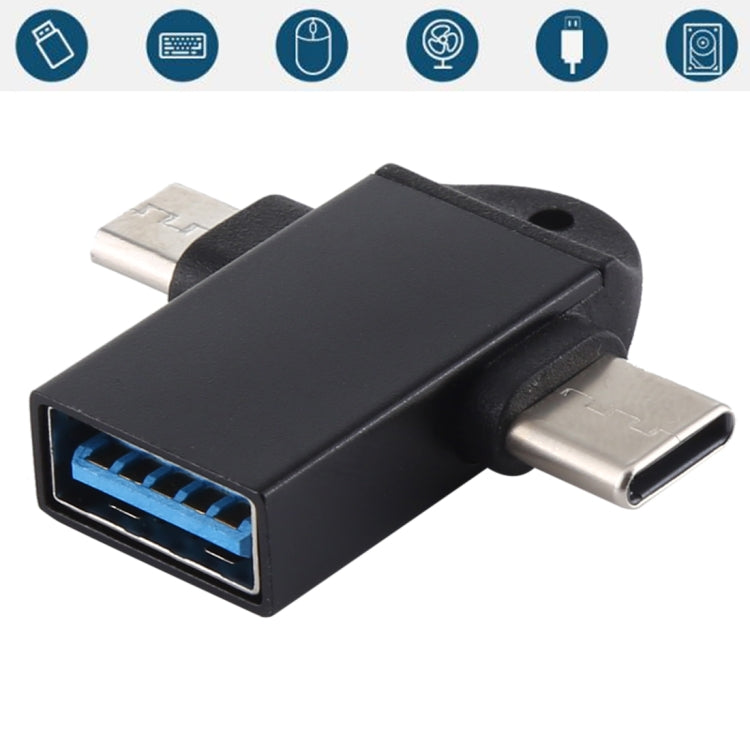 محول OTG متعدد الوظائف USB 3.0 أنثى إلى USB-C / تايب-سي ذكر + Micro USB ذكر مع فتحة تعليق