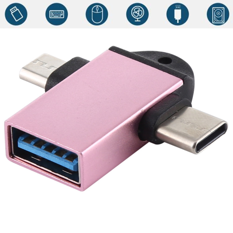 محول OTG متعدد الوظائف USB 3.0 أنثى إلى USB-C / تايب-سي ذكر + Micro USB ذكر مع فتحة تعليق
