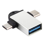 محول OTG متعدد الوظائف USB 3.0 أنثى إلى USB-C / تايب-سي ذكر + Micro USB ذكر مع فتحة تعليق