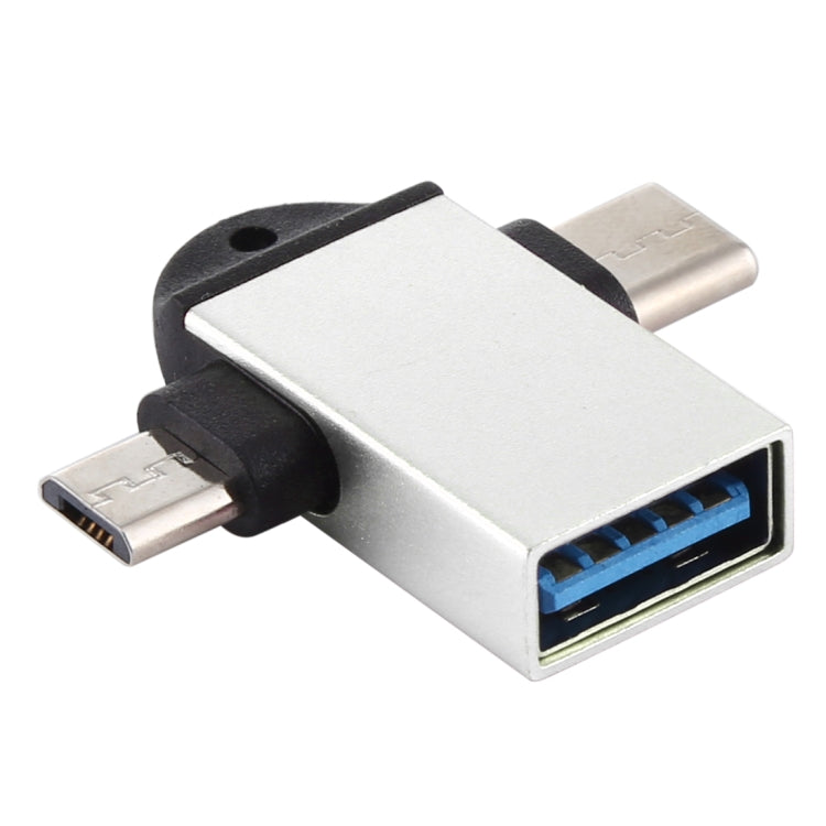 محول OTG متعدد الوظائف USB 3.0 أنثى إلى USB-C / تايب-سي ذكر + Micro USB ذكر مع فتحة تعليق