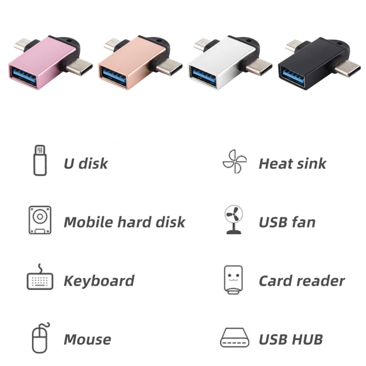 محول OTG متعدد الوظائف USB 3.0 أنثى إلى USB-C / تايب-سي ذكر + Micro USB ذكر مع فتحة تعليق