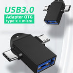 محول OTG متعدد الوظائف USB 3.0 أنثى إلى USB-C / تايب-سي ذكر + Micro USB ذكر مع فتحة تعليق