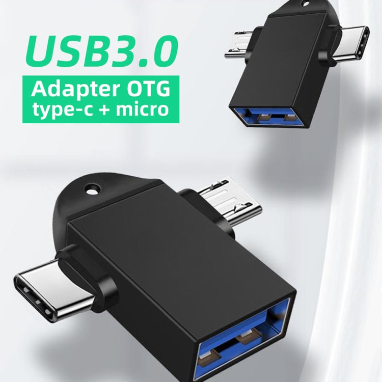 محول OTG متعدد الوظائف USB 3.0 أنثى إلى USB-C / تايب-سي ذكر + Micro USB ذكر مع فتحة تعليق