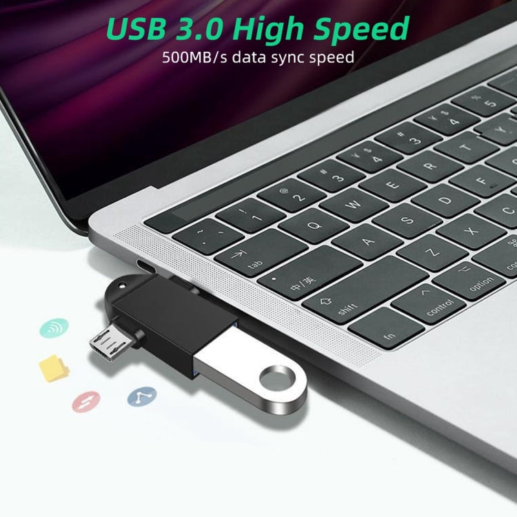 محول OTG متعدد الوظائف USB 3.0 أنثى إلى USB-C / تايب-سي ذكر + Micro USB ذكر مع فتحة تعليق