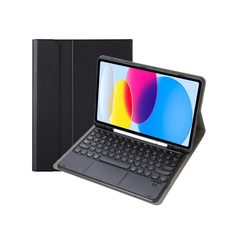 حافظة تابلت جلدية بلوحة مفاتيح لمس بلوتوث بنسيج جلد الحمل لجهاز iPad 11 2025 / الجيل العاشر 10.9 2022 مع فتحة قلم، YA10B-A