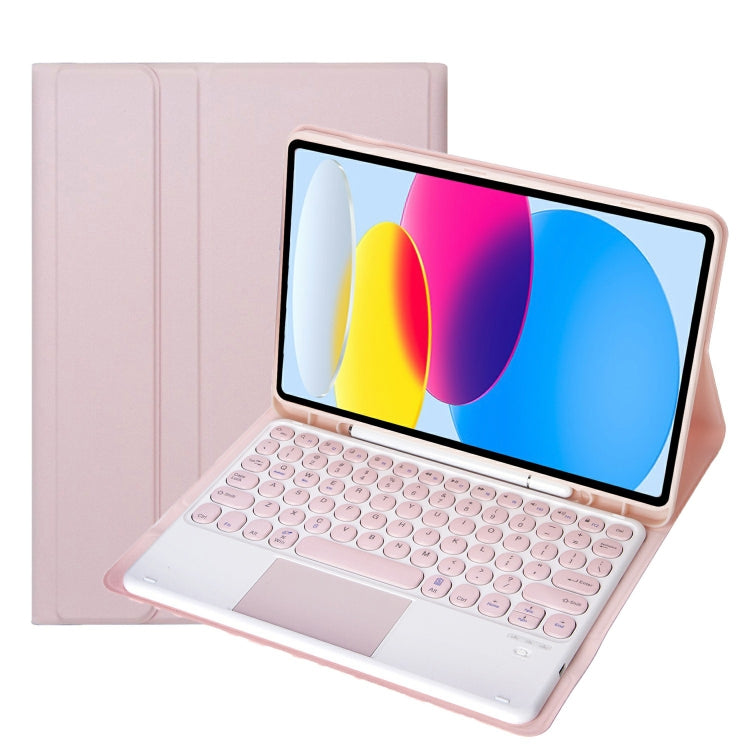 حافظة تابلت جلدية بلوحة مفاتيح لمس بلوتوث بنسيج جلد الحمل لجهاز iPad 11 2025 / الجيل العاشر 10.9 2022 مع فتحة قلم، YA10B-A