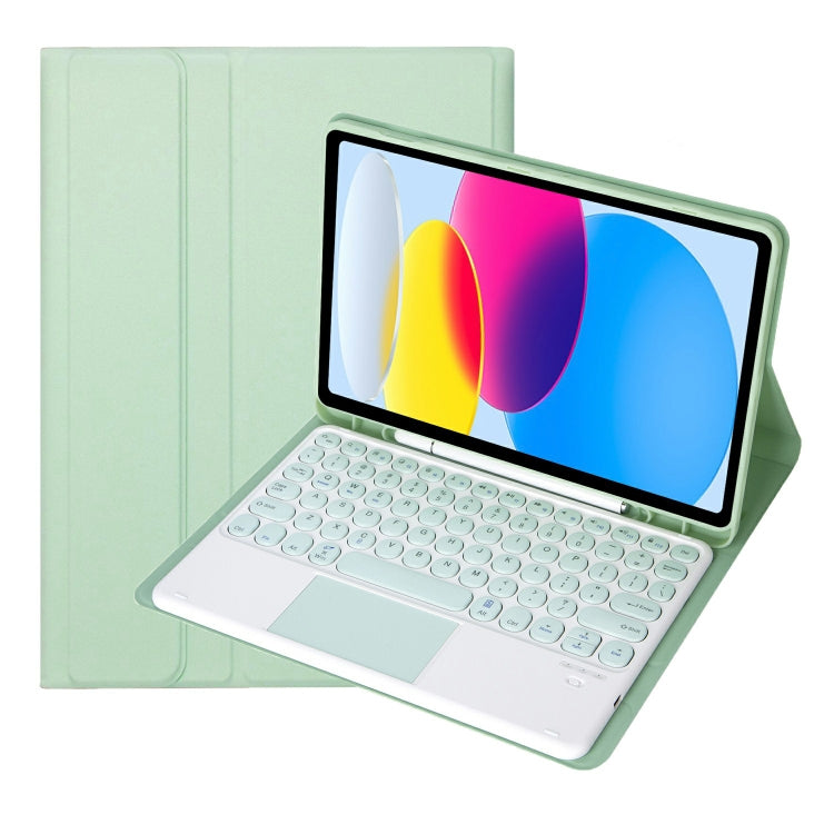 حافظة تابلت جلدية بلوحة مفاتيح لمس بلوتوث بنسيج جلد الحمل لجهاز iPad 11 2025 / الجيل العاشر 10.9 2022 مع فتحة قلم، YA10B-A
