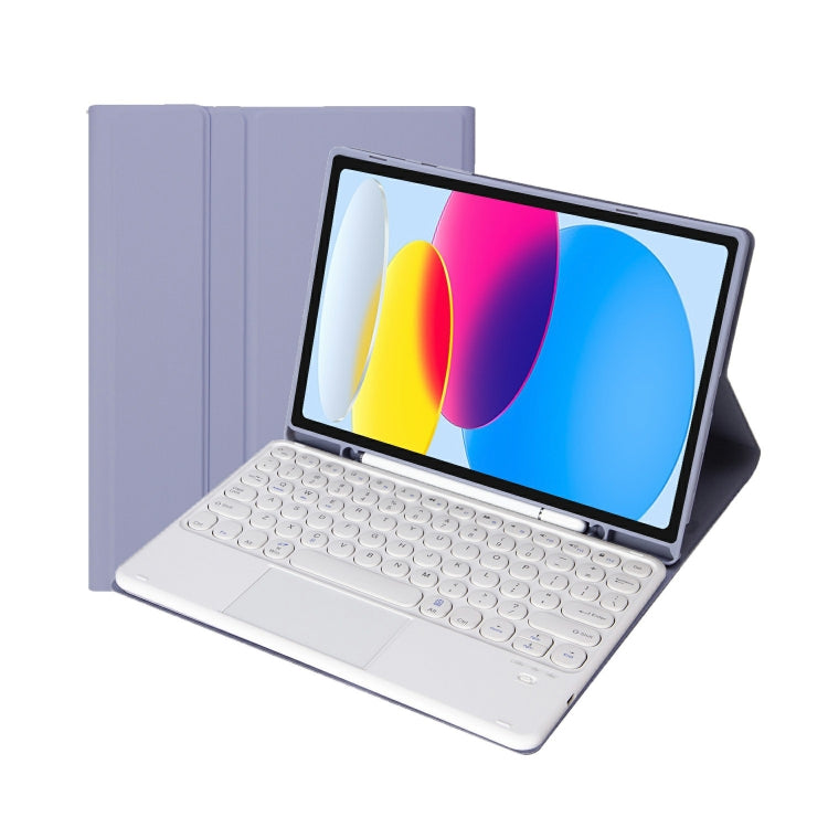 حافظة تابلت جلدية بلوحة مفاتيح لمس بلوتوث بنسيج جلد الحمل لجهاز iPad 11 2025 / الجيل العاشر 10.9 2022 مع فتحة قلم، YA10B-A