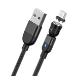 كابل شحن ومزامنة بيانات مغناطيسي دوار 540 درجة USB إلى Micro USB بخرج 3 أمبير، طول 1 متر Micro USB