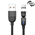 كابل شحن ومزامنة بيانات مغناطيسي دوار 540 درجة USB إلى Micro USB بخرج 3 أمبير، طول 1 متر Micro USB