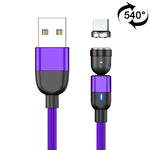 كابل شحن ومزامنة بيانات مغناطيسي دوار 540 درجة USB إلى Micro USB بخرج 3 أمبير، طول 1 متر Micro USB