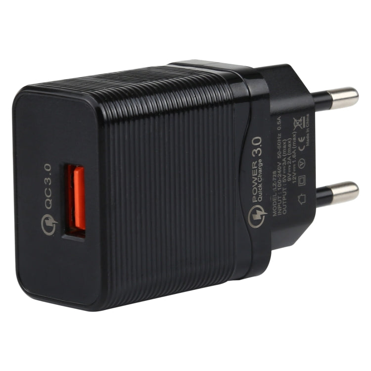 شاحن سفر 2 في 1 LZ-728 بقوة 18 واط QC 3.0 بمنفذ USB + مجموعة كابل بيانات USB إلى USB-C / Type-C، قابس أوروبي، طول الكابل: 1 متر، مع كابل USB-C / Type-C